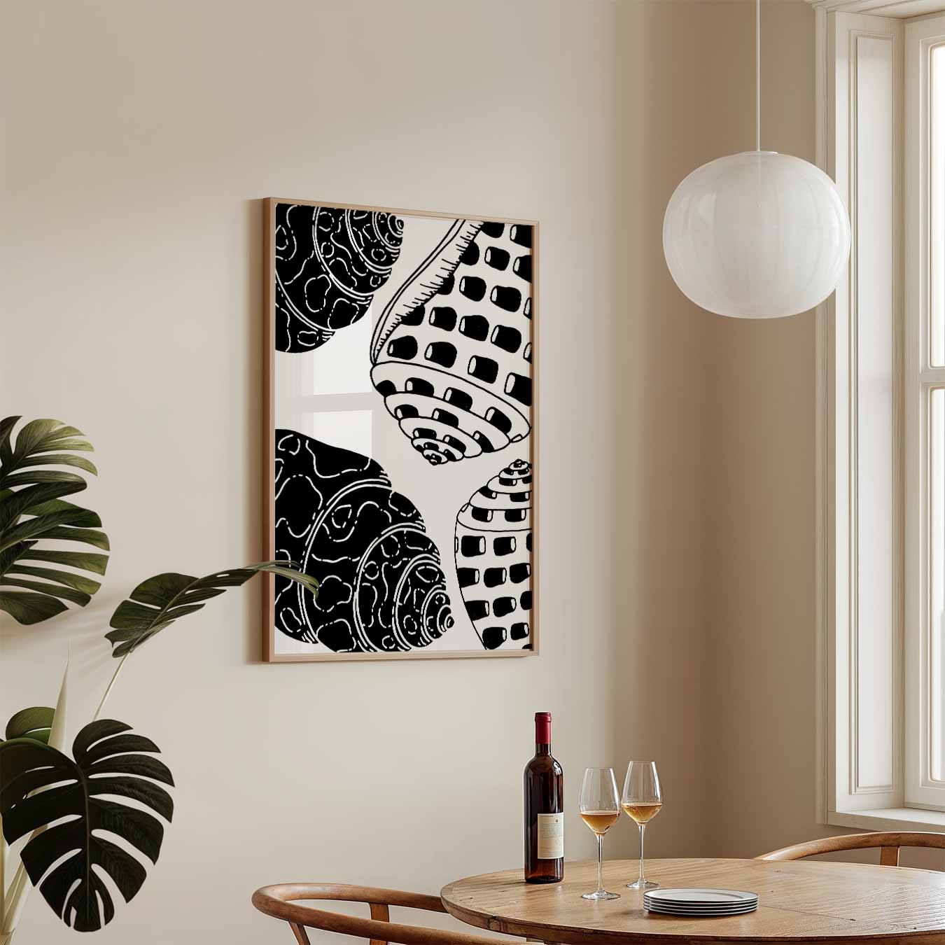 Zwart-wit schelpenkunstposter