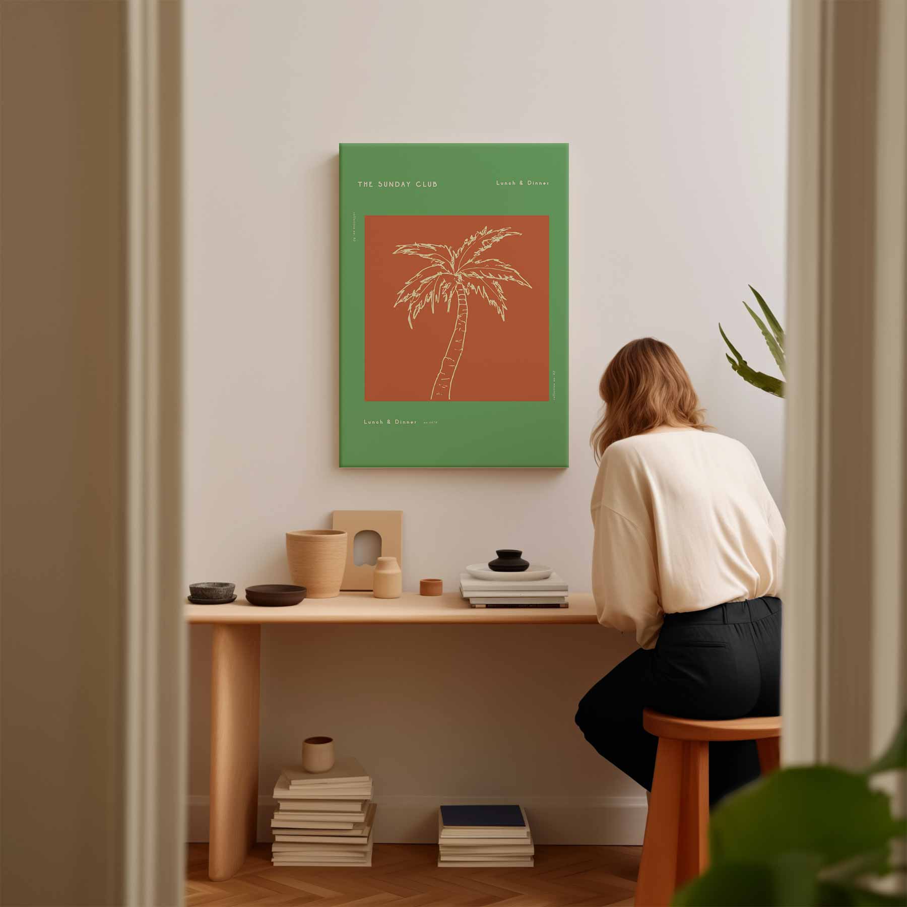 Tropische Vibes Palm Illustratie Kunstwerk-canvas-dibond-plexiglas-wanddecoratie-WallArtistic