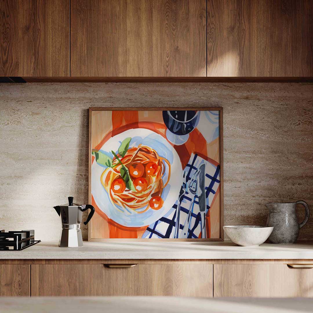 Spaghetti en wijn Poster