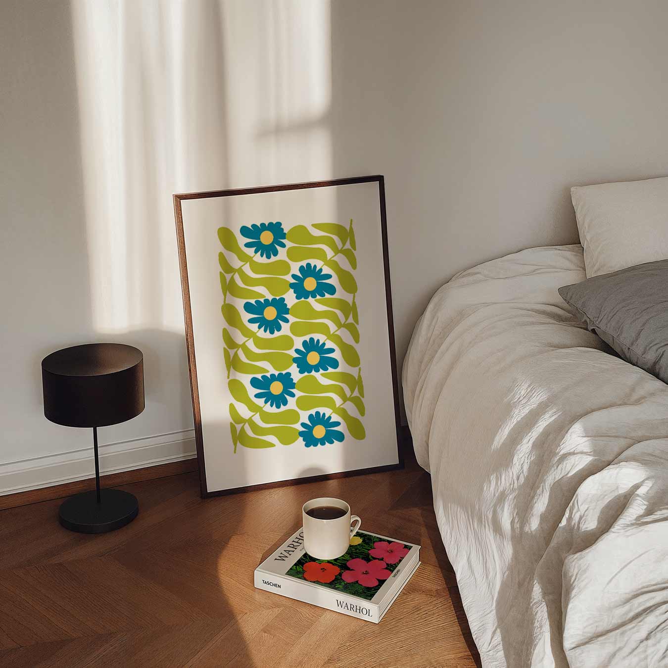 Bloemenpracht in Blauw en Groen Poster