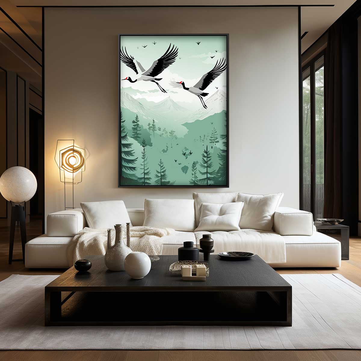 Flying Cranes over Mountains Artwork