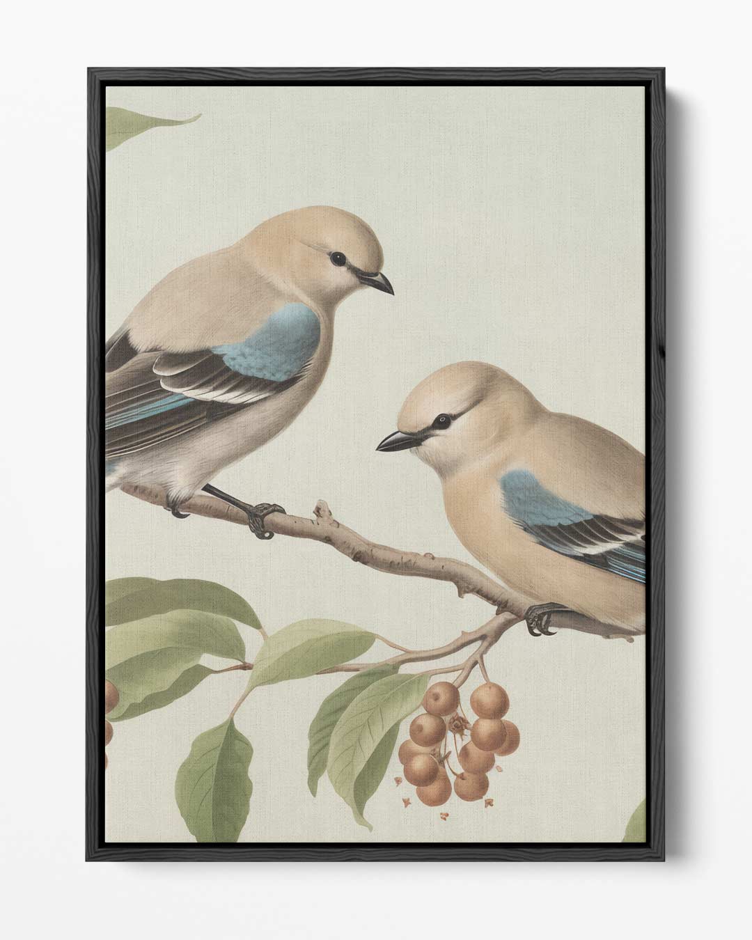 Twee Vogelvriendjes op een Tak Kunstwerk-canvas-dibond-plexiglas-wanddecoratie-WallArtistic