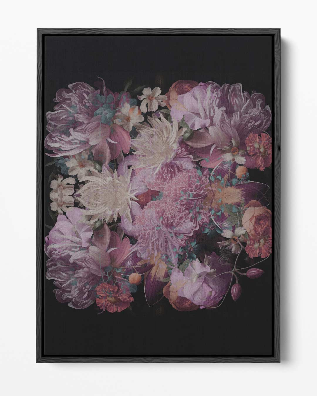 Bloemenpracht op Zwart Kunstwerk-canvas-dibond-plexiglas-wanddecoratie-WallArtistic
