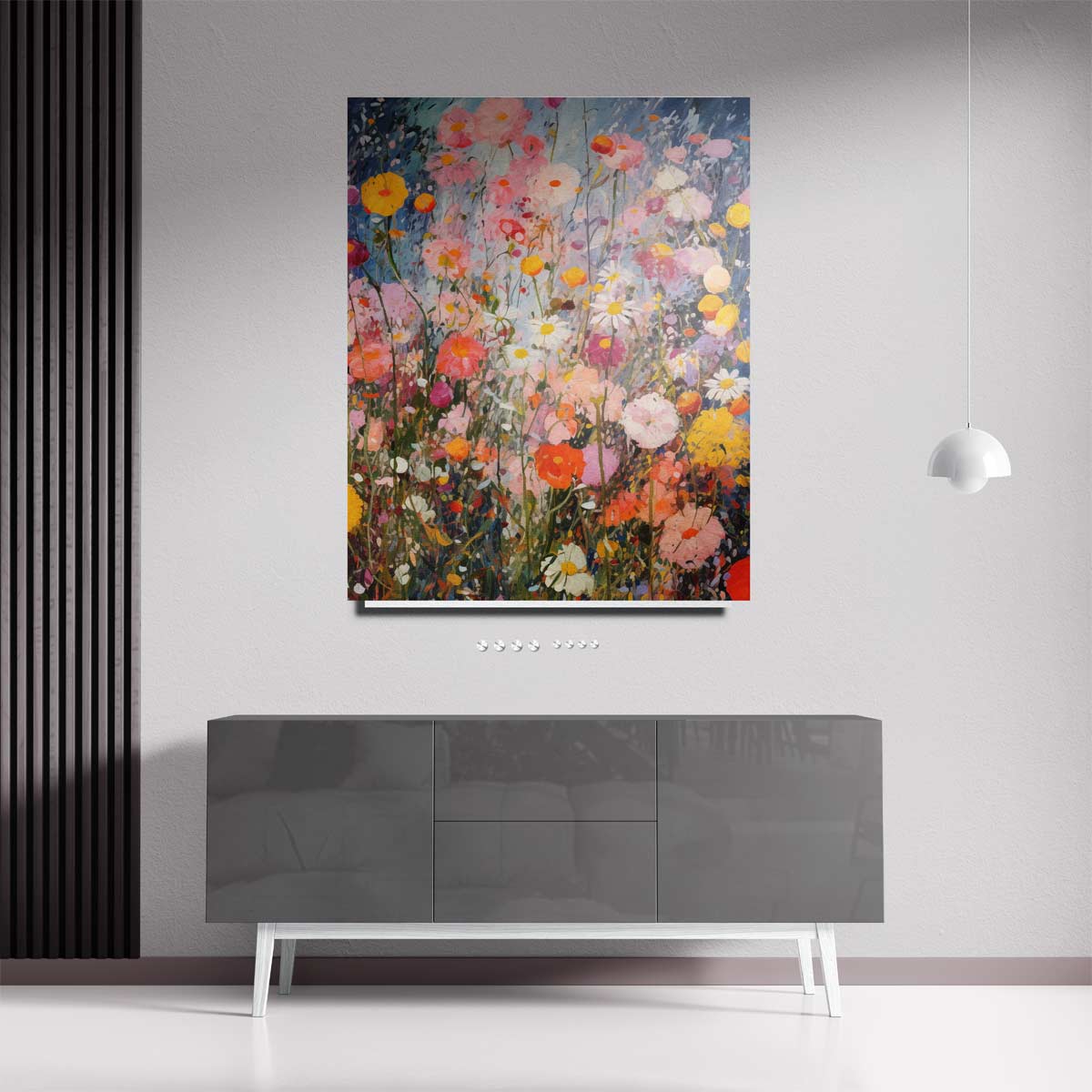 Kleurrijke Bloementuin Schilderij Kunstwerk-canvas-dibond-plexiglas-wanddecoratie-WallArtistic