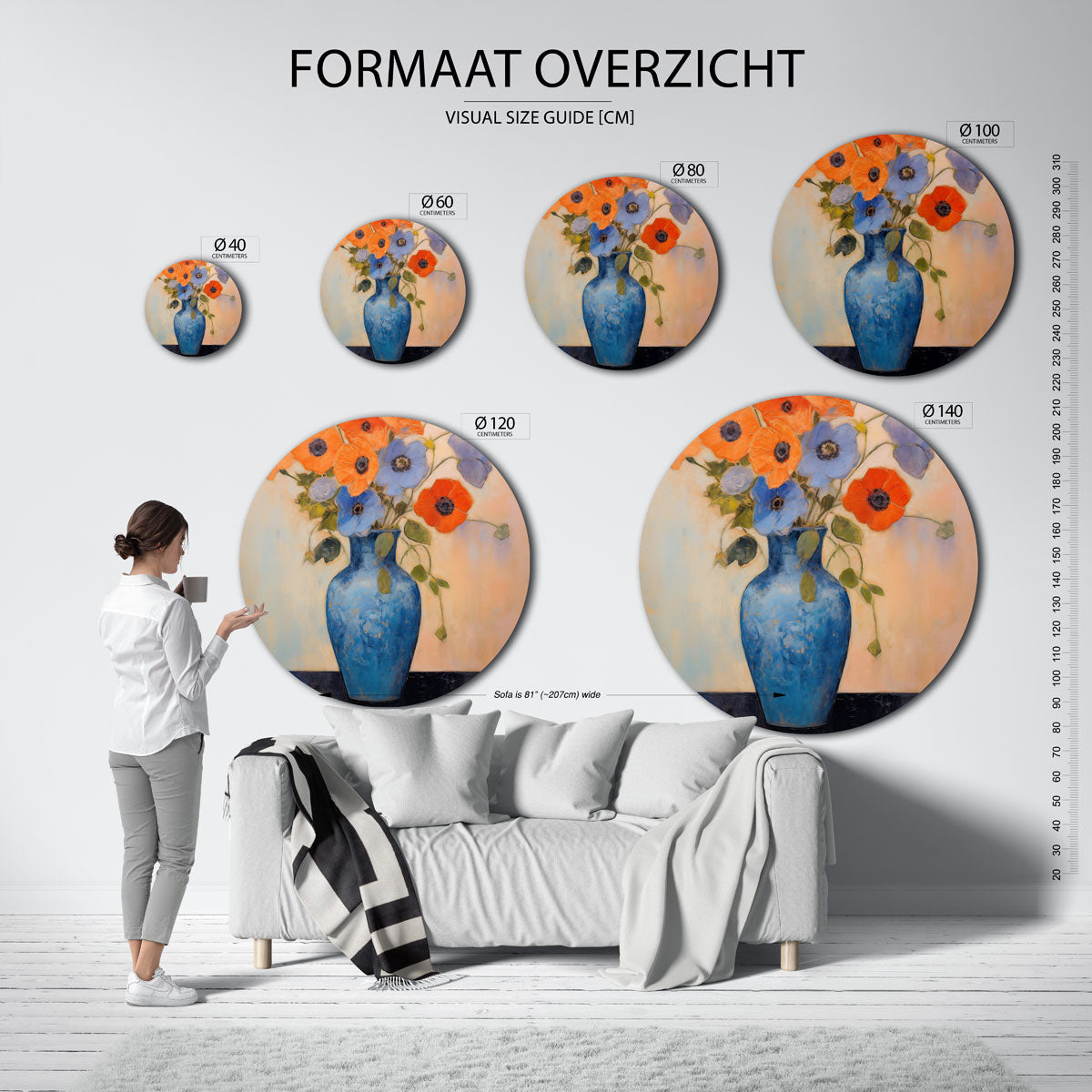 Bloemen in blauwe vaas Muurcirkel