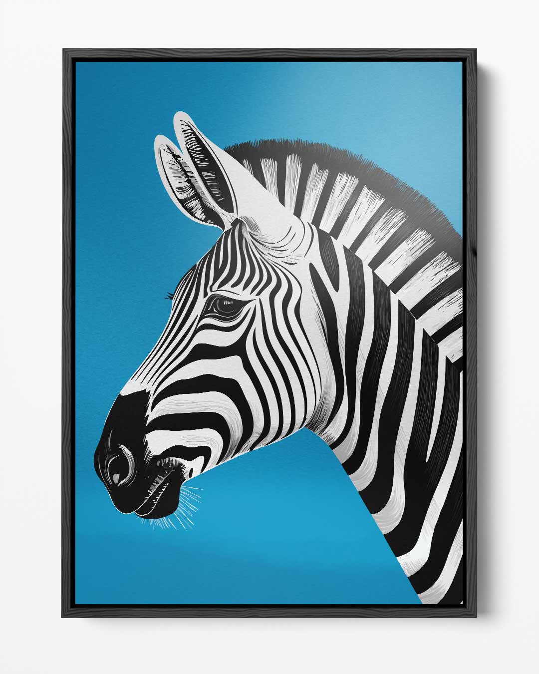 Zebra in het Blauw Kunstwerk-canvas-dibond-plexiglas-wanddecoratie-WallArtistic