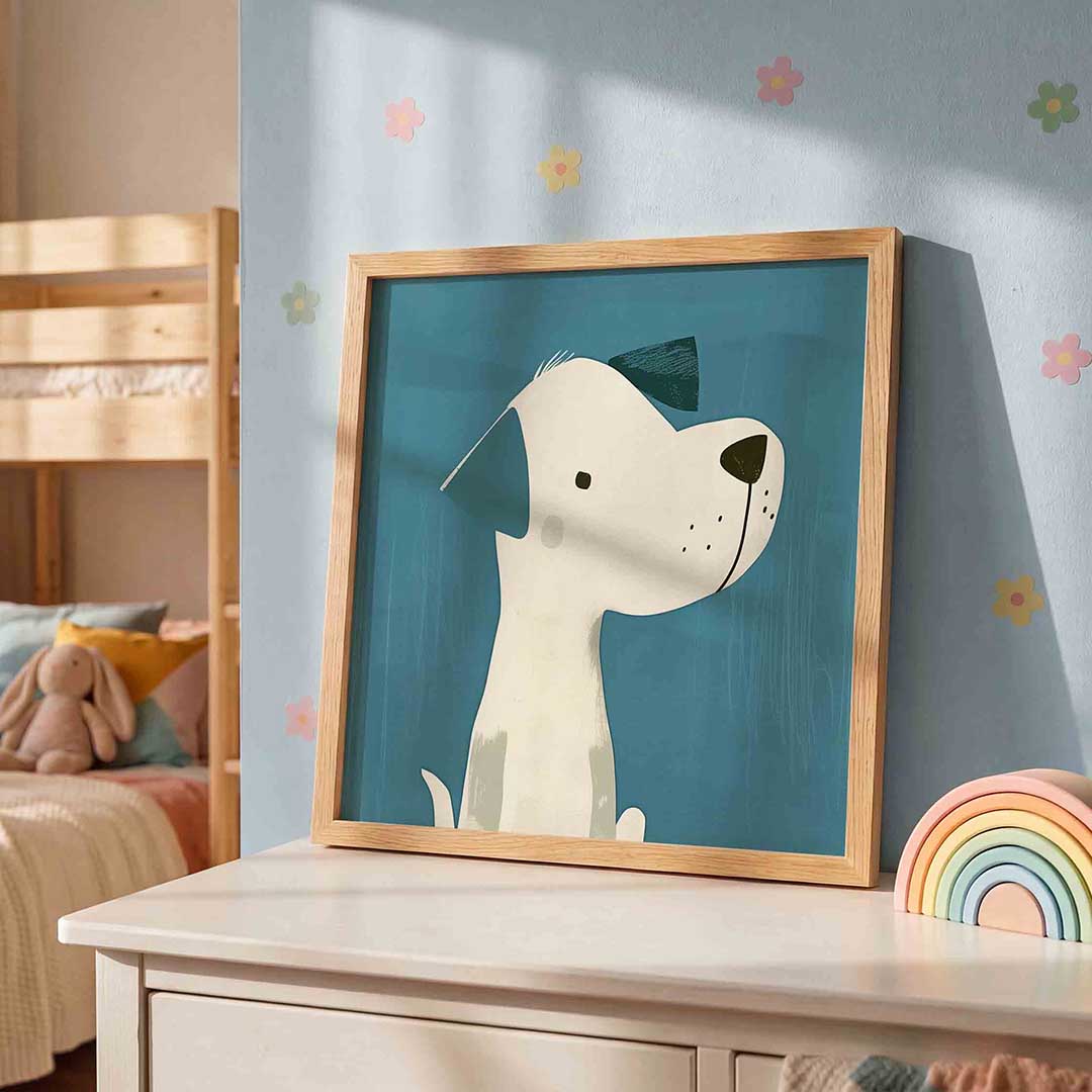 Hond met blauwe achtergrond Poster