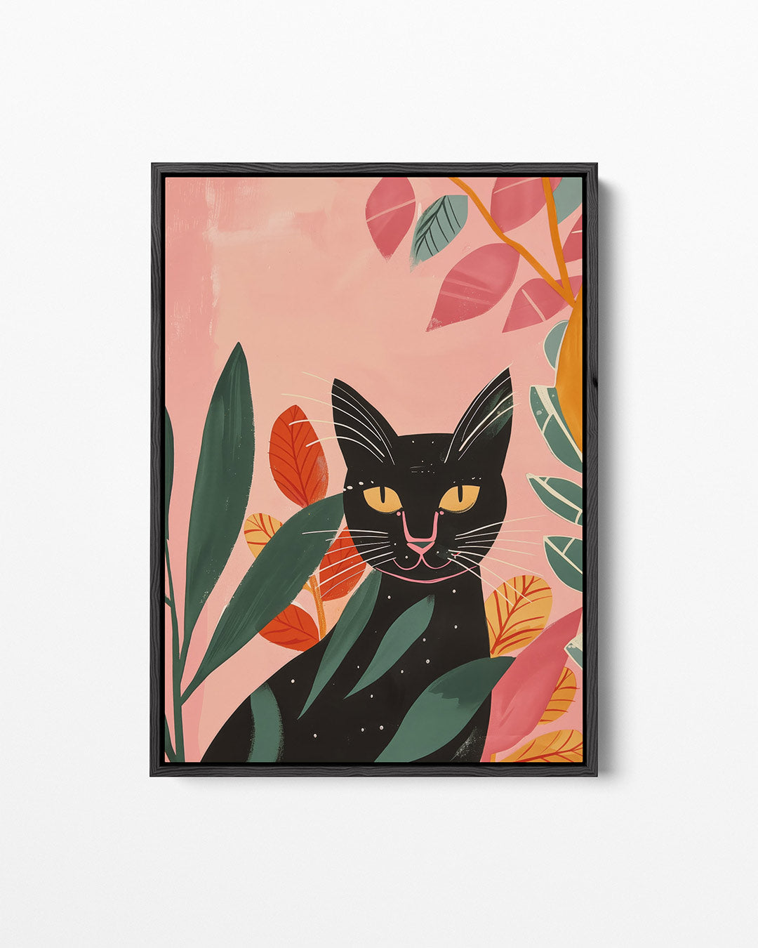 Kleurrijke kat en bladeren Kunstwerk