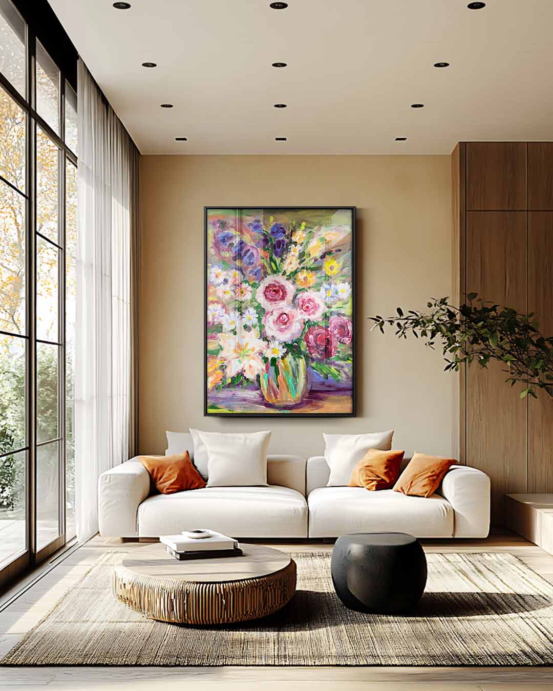 Kleurrijk Bloemenboeket Kunstwerk-canvas-dibond-plexiglas-wanddecoratie-WallArtistic