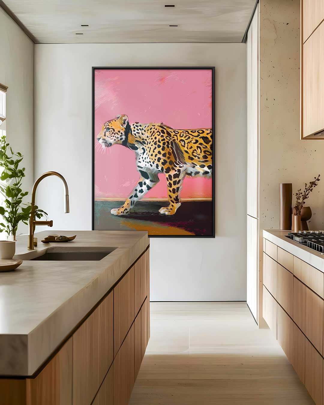 Wandeling van een Luipaard Kunstwerk-canvas-dibond-plexiglas-wanddecoratie-WallArtistic