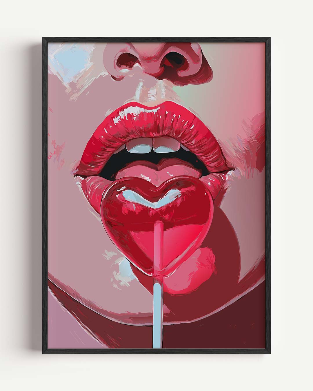 Lippen met Hartvormige Lolly Poster