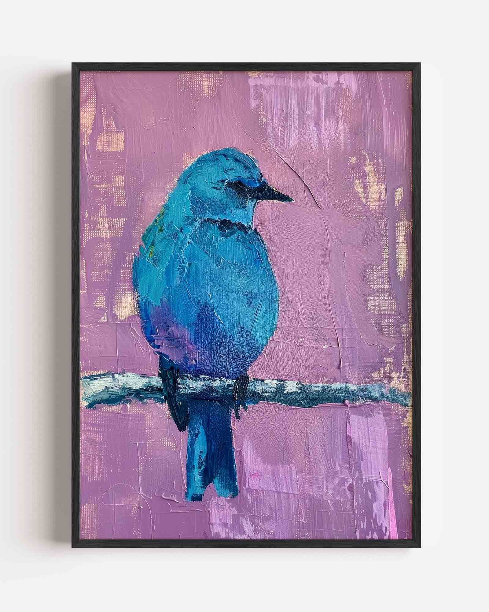Blauwe vogel op tak Poster