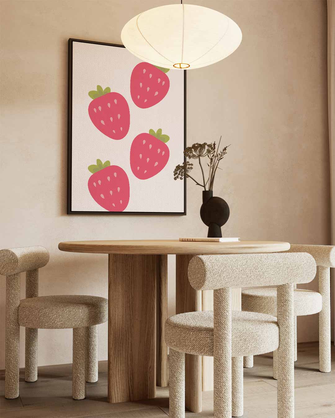 Speelse Aardbeien Illustratie Kunstwerk-canvas-dibond-plexiglas-wanddecoratie-WallArtistic