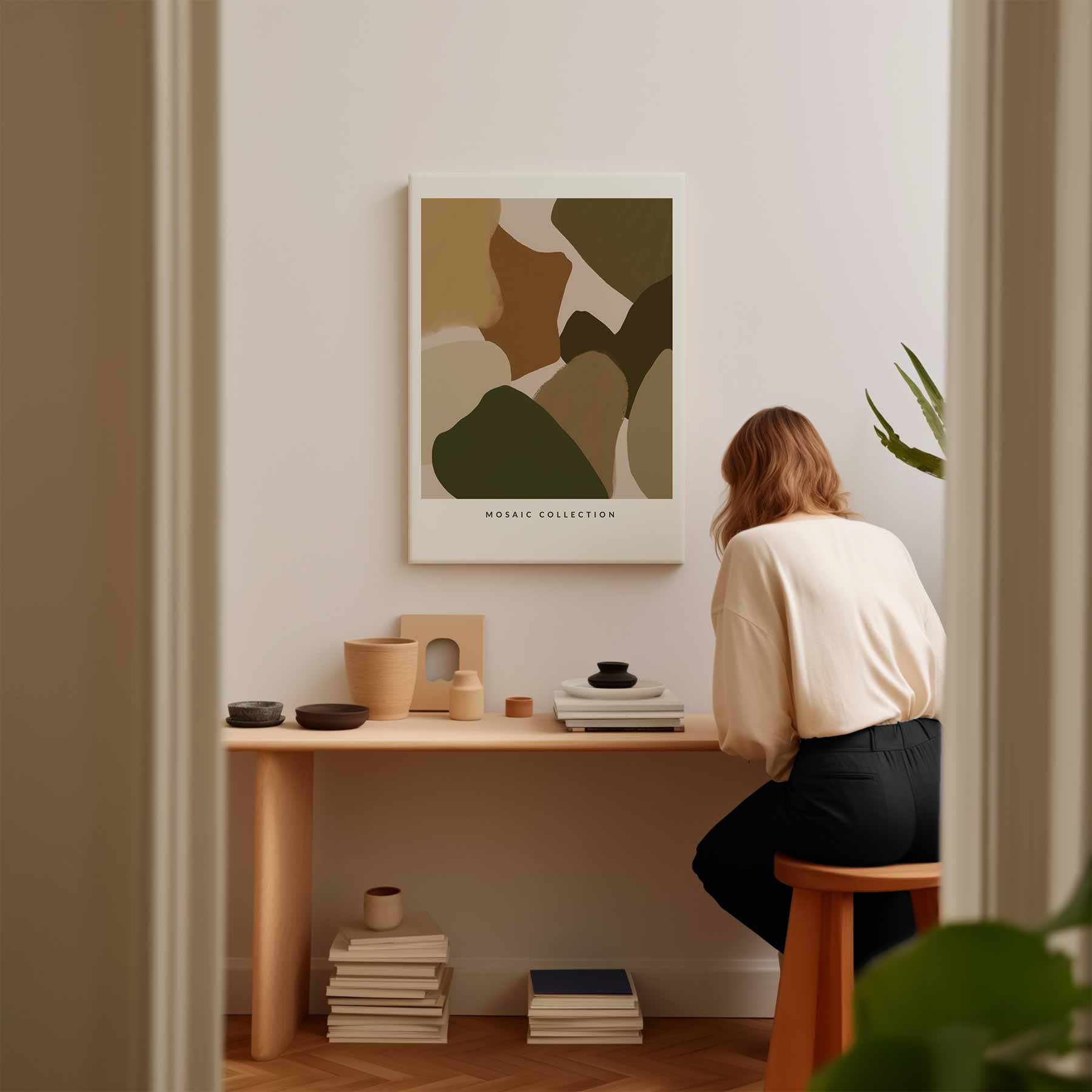 Moderne Aardetinten Mozaïek Kunstwerk-canvas-dibond-plexiglas-wanddecoratie-WallArtistic