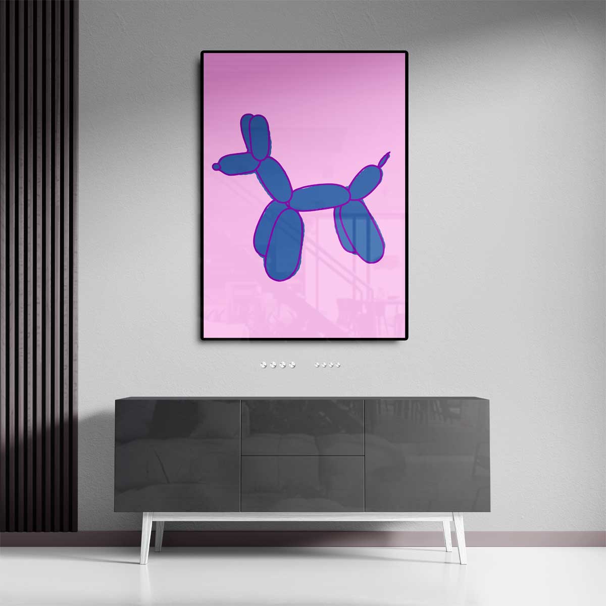 Vrolijke Ballonhond in Blauw Kunstwerk-canvas-dibond-plexiglas-wanddecoratie-WallArtistic