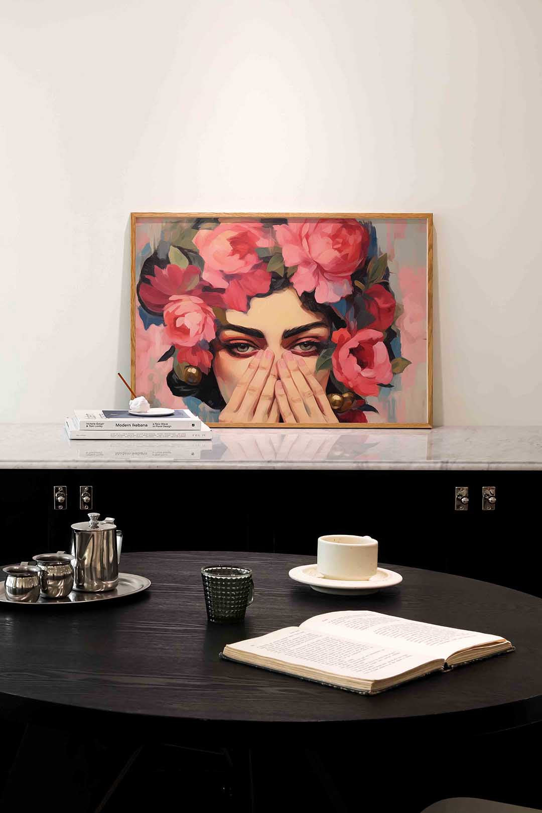 Bloemen en gezicht Poster