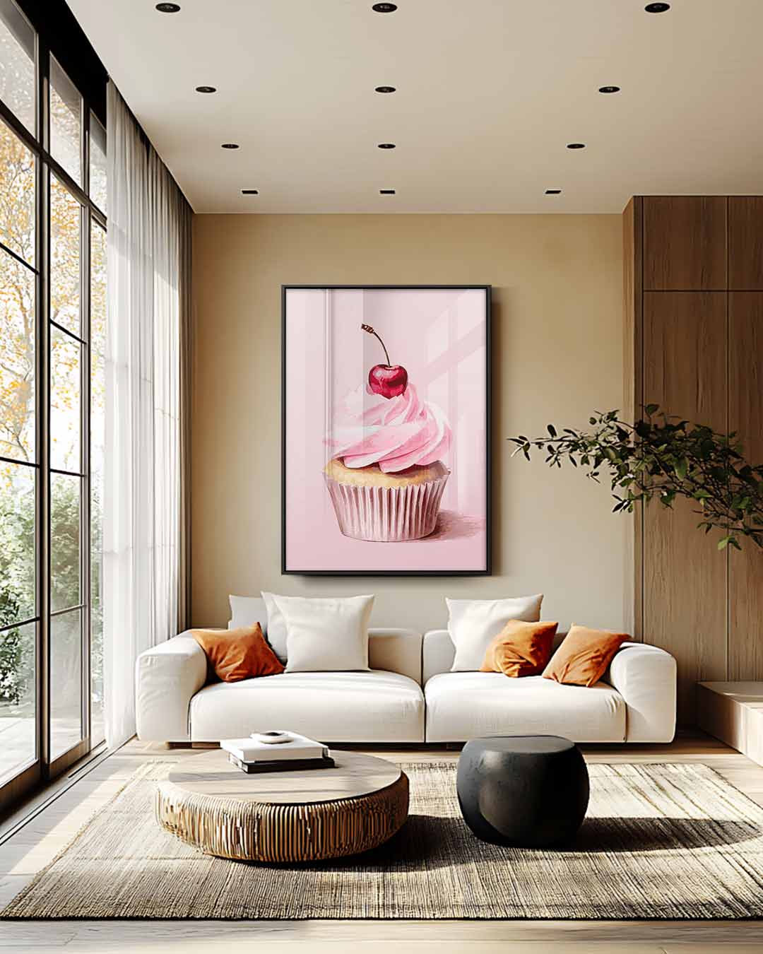 Cupcake Delight met Kers Kunstwerk-canvas-dibond-plexiglas-wanddecoratie-WallArtistic
