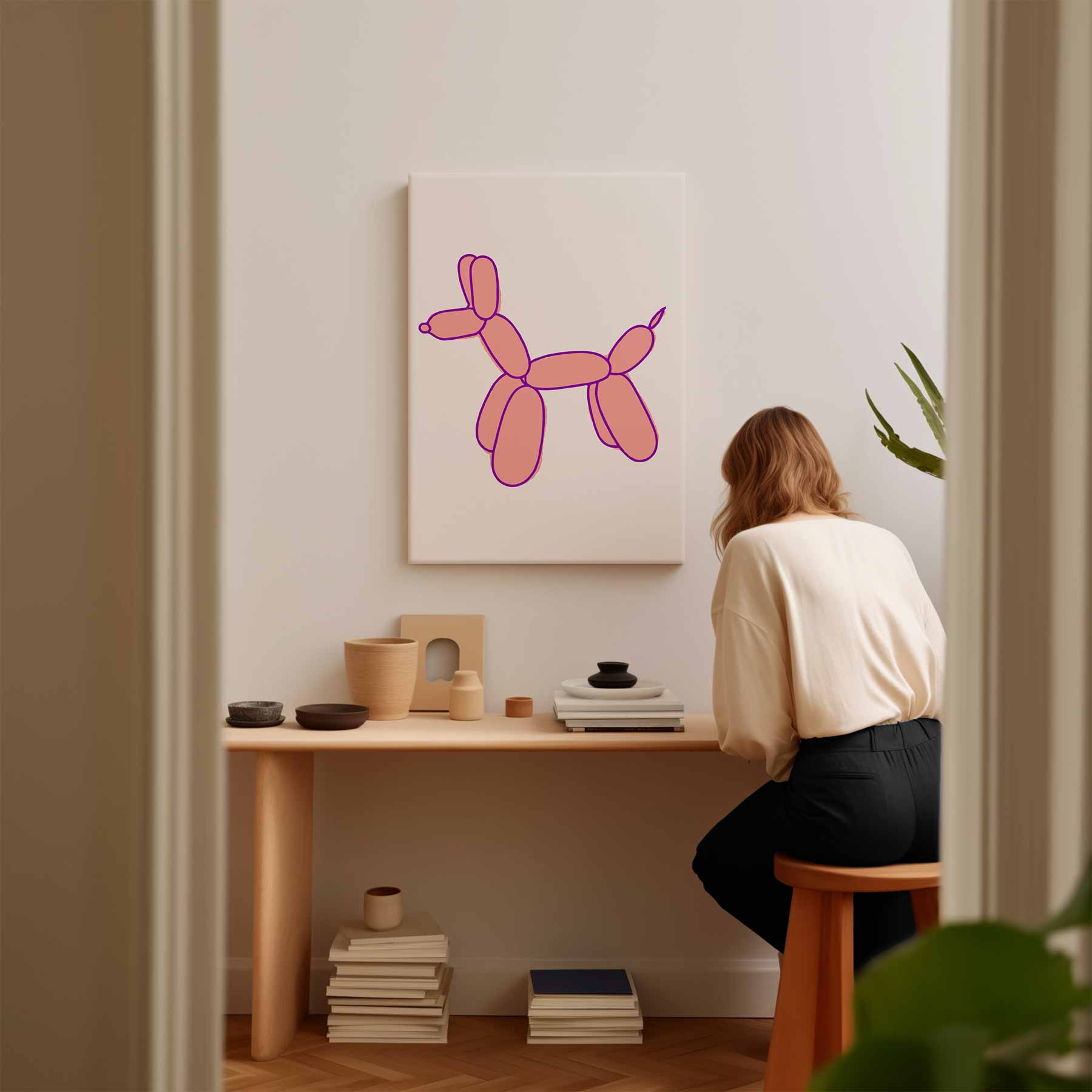 Speelse Ballonhond Illustratie Kunstwerk-canvas-dibond-plexiglas-wanddecoratie-WallArtistic