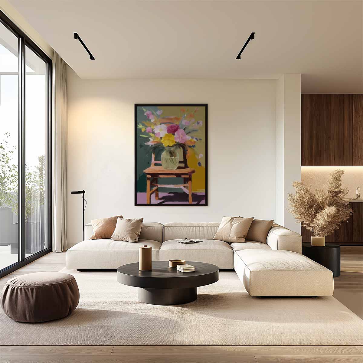 Bloemrijke Stoel Kunstwerk-canvas-dibond-plexiglas-wanddecoratie-WallArtistic