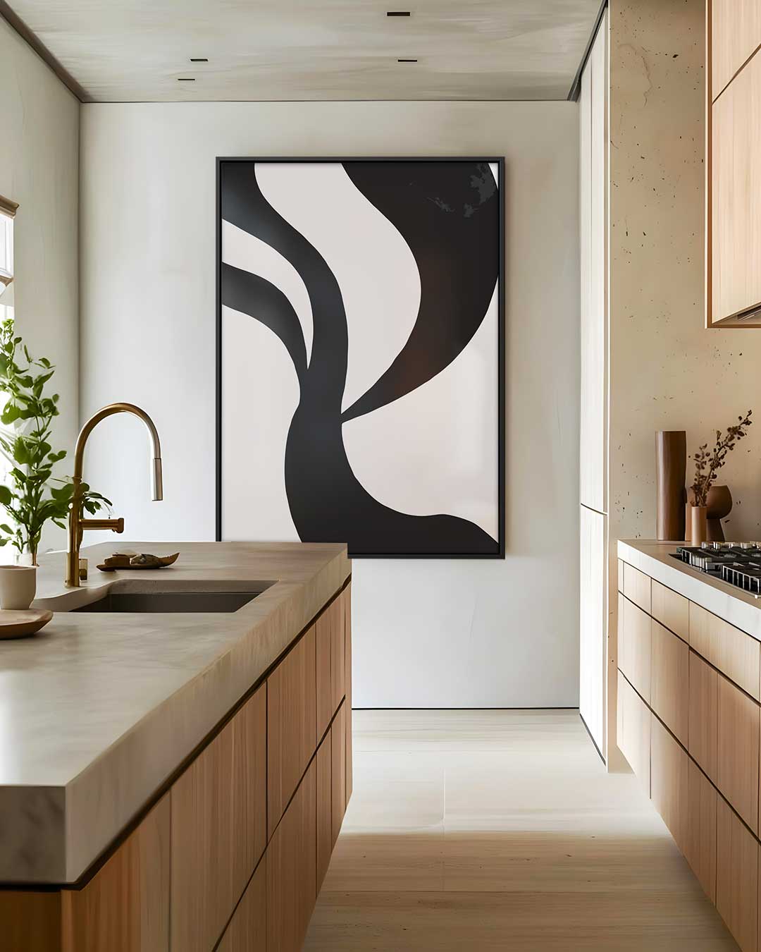 Organische Zwart-Wit Abstractie Kunstwerk-canvas-dibond-plexiglas-wanddecoratie-WallArtistic