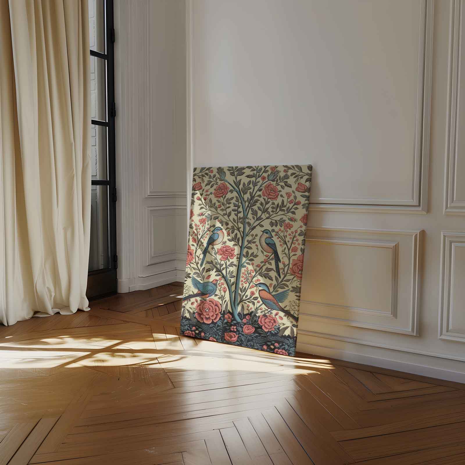 Bloemen en Vogels Paradijs Kunstwerk-canvas-dibond-plexiglas-wanddecoratie-WallArtistic