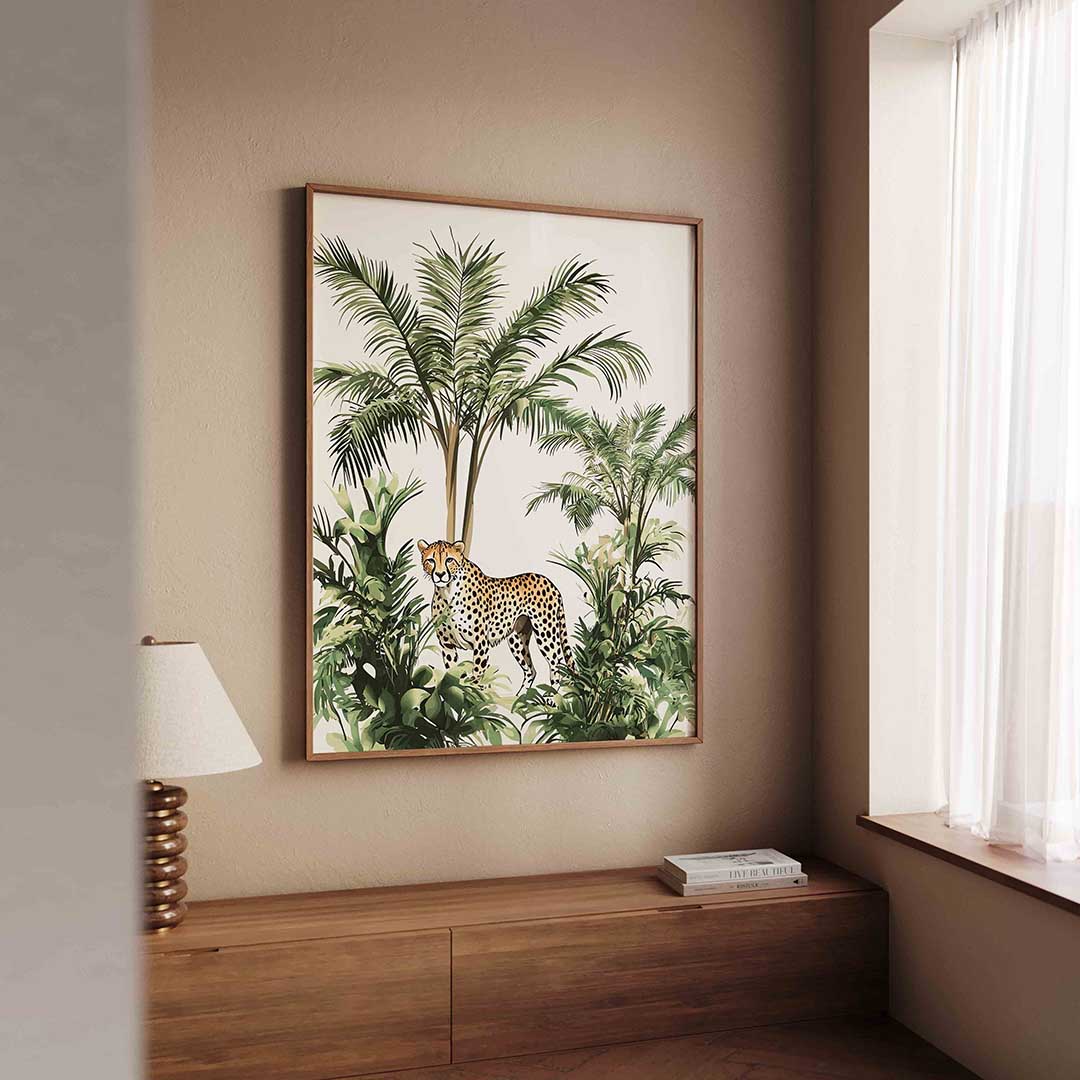 Luipaard en palmbomen Poster