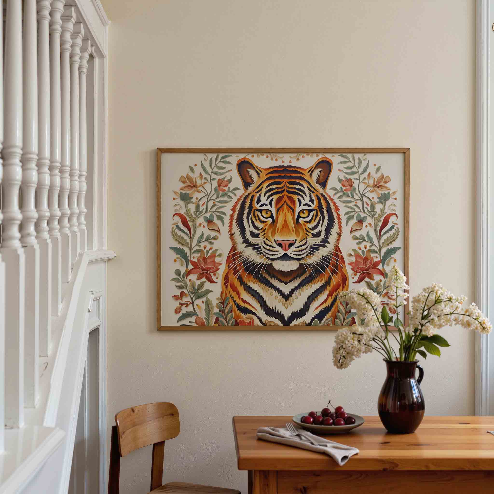 Tijger met bloemen Poster