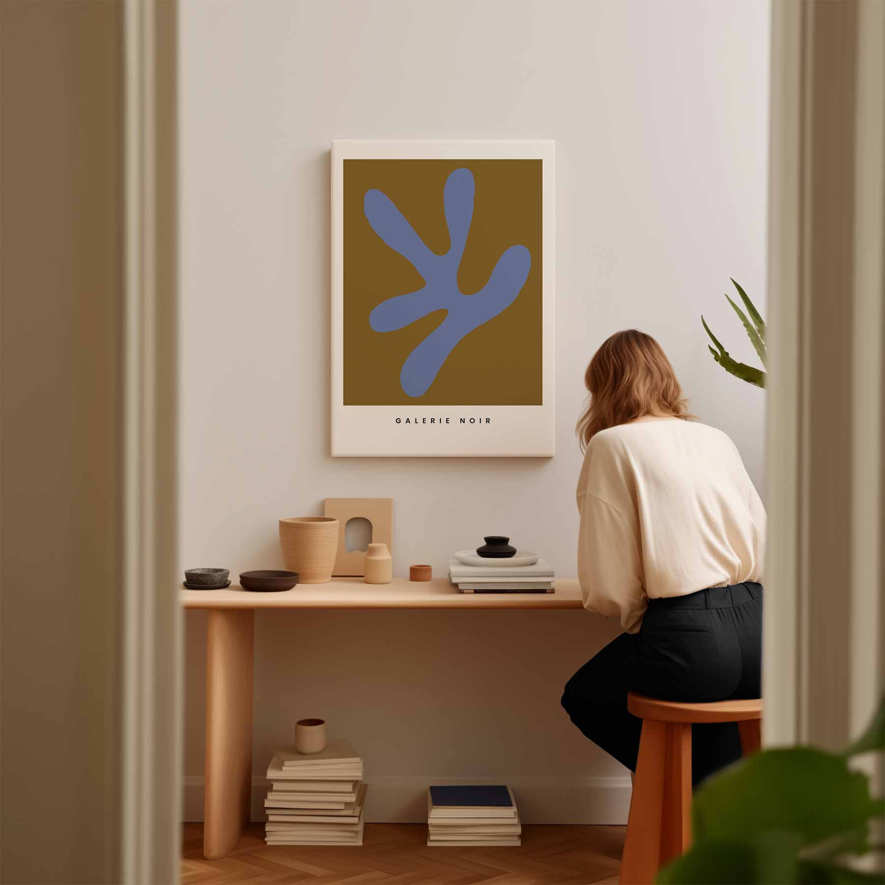 Abstracte Expressie in Blauw en Bruin Kunstwerk-canvas-dibond-plexiglas-wanddecoratie-WallArtistic