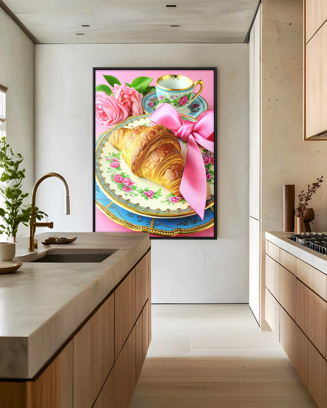 Romantisch Ontbijt Met Croissant Kunstwerk-canvas-dibond-plexiglas-wanddecoratie-WallArtistic
