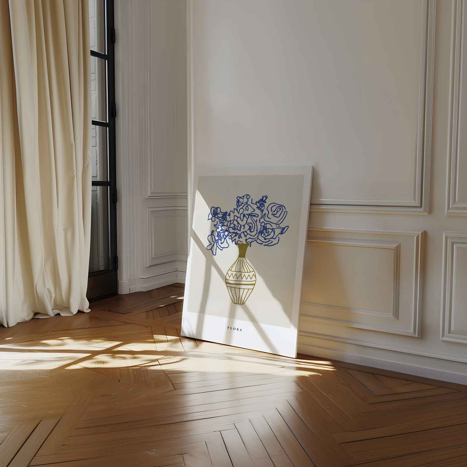 Bloeiend Geel en Blauw Kunstwerk-canvas-dibond-plexiglas-wanddecoratie-WallArtistic