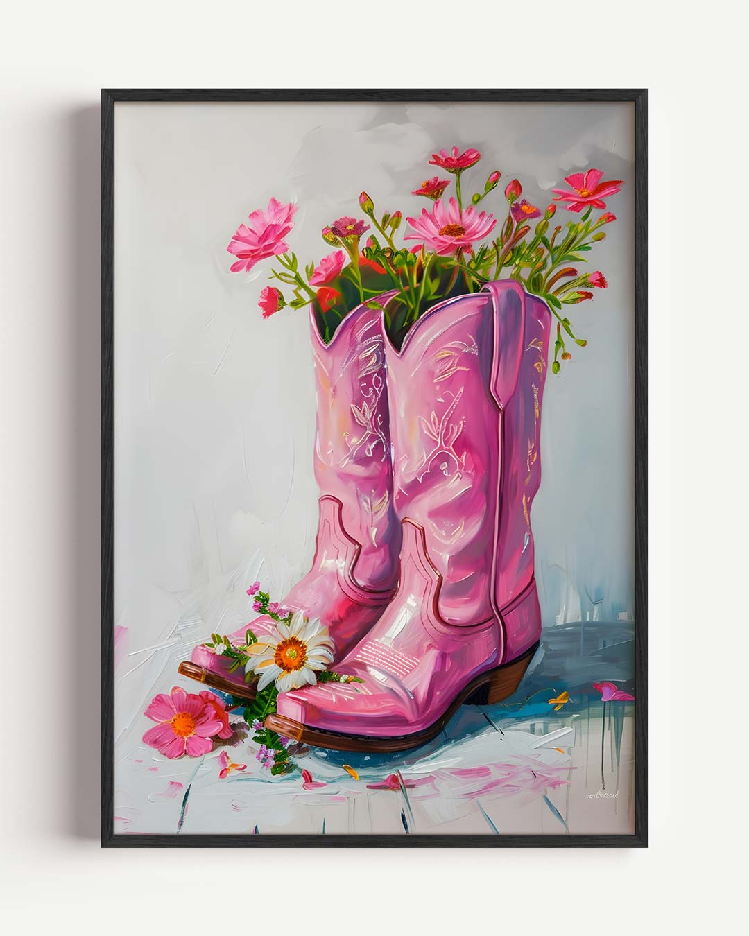 Roze Cowboylaars Bloemenpracht Poster