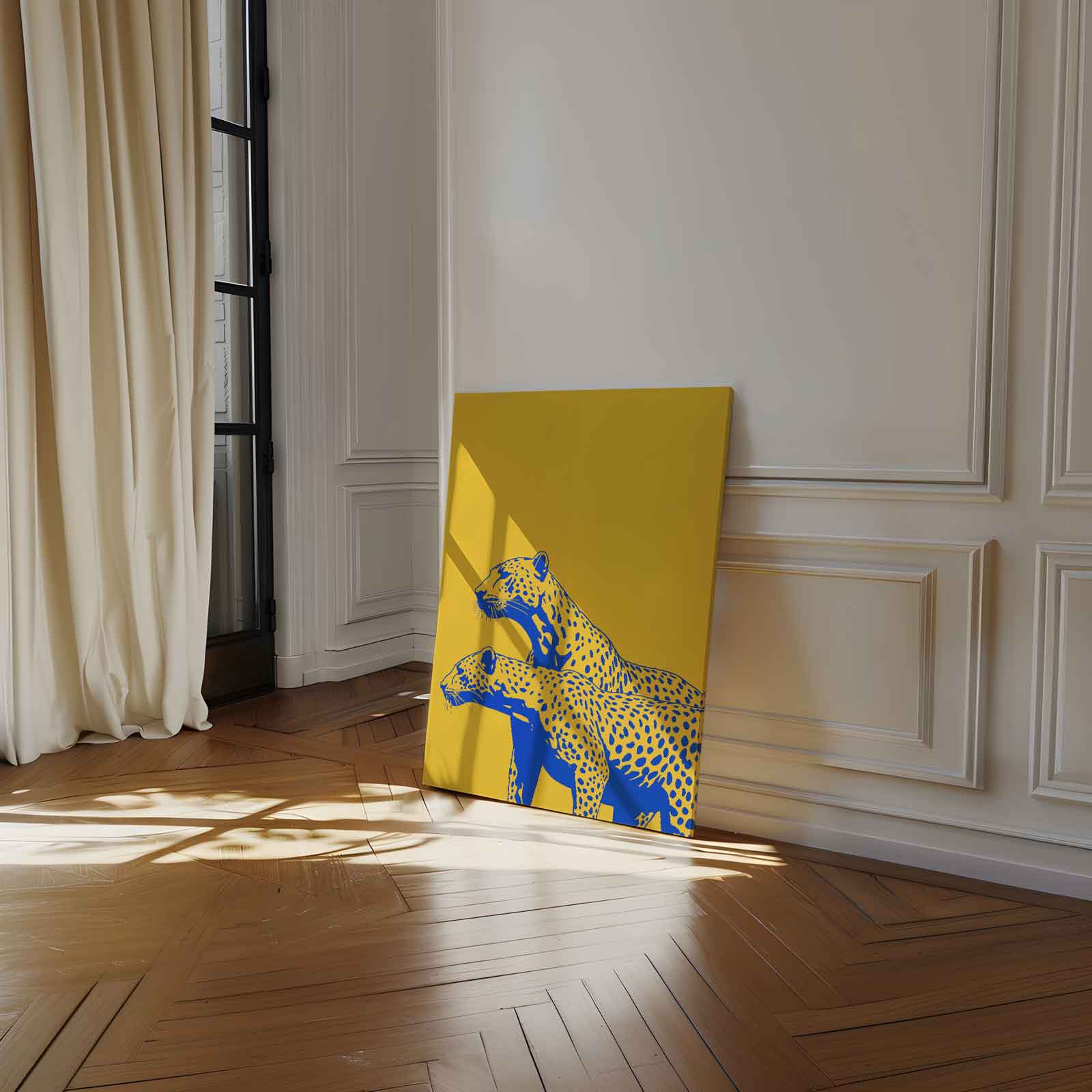 Elegante Cheetahs in Kleur Kunstwerk-canvas-dibond-plexiglas-wanddecoratie-WallArtistic