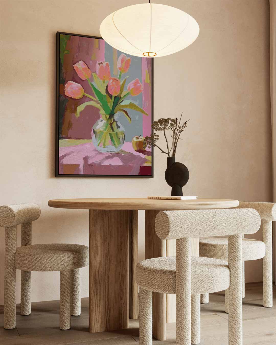 Vrolijke Tulpen in Vaas Kunstwerk-canvas-dibond-plexiglas-wanddecoratie-WallArtistic