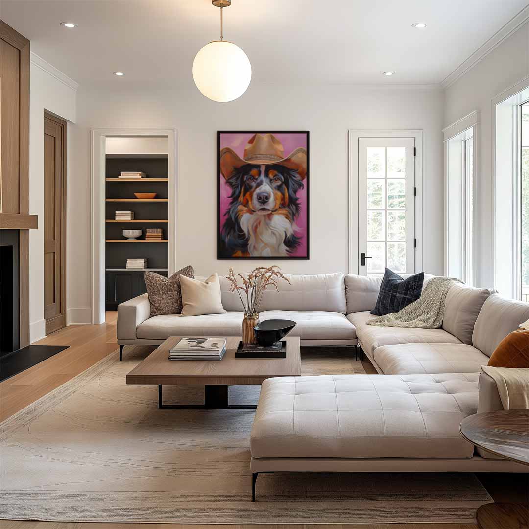 Cowboy Hond Portret Kunstwerk-canvas-dibond-plexiglas-wanddecoratie-WallArtistic