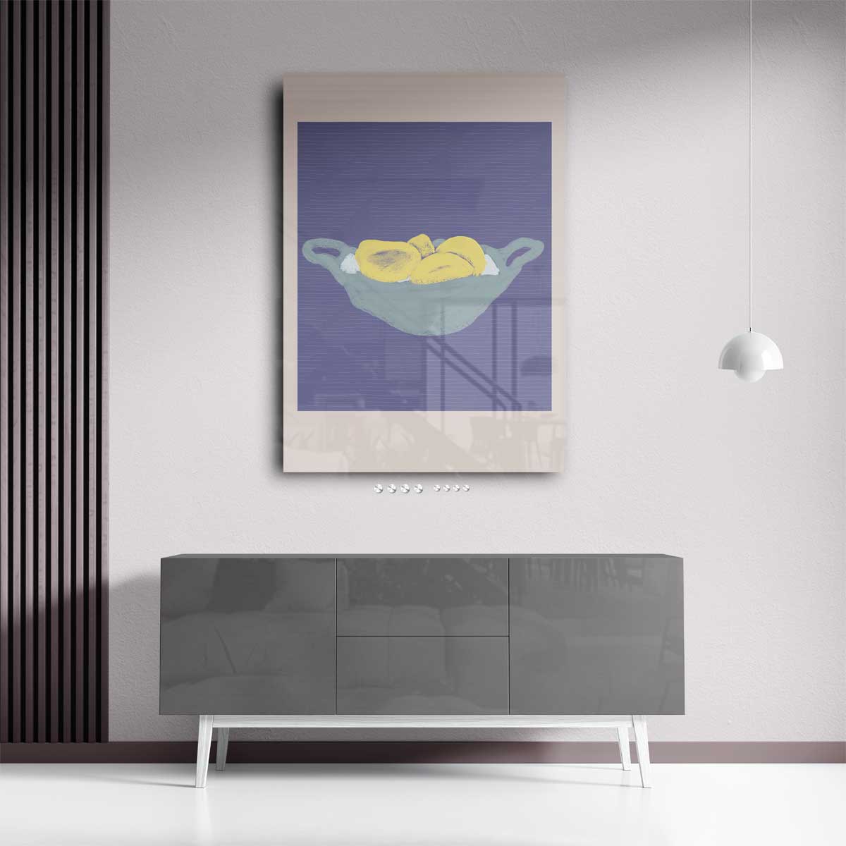Zonnige Bananen in Blauwe Schaal Kunstwerk-canvas-dibond-plexiglas-wanddecoratie-WallArtistic