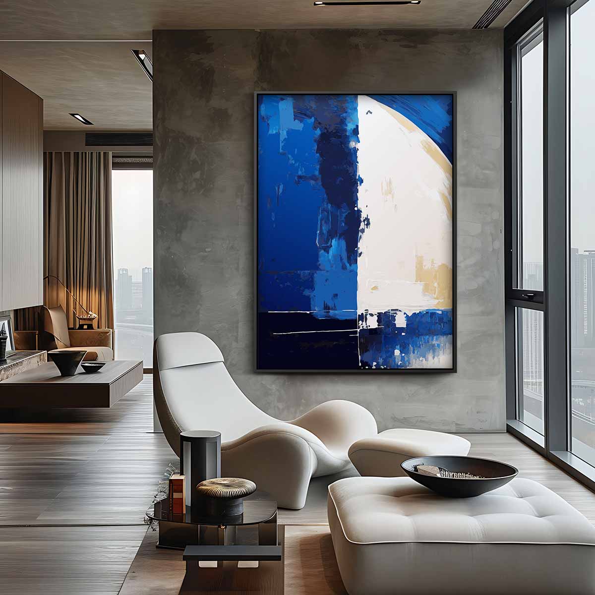 Blauwe Abstracte Harmonie Kunstwerk-canvas-dibond-plexiglas-wanddecoratie-WallArtistic