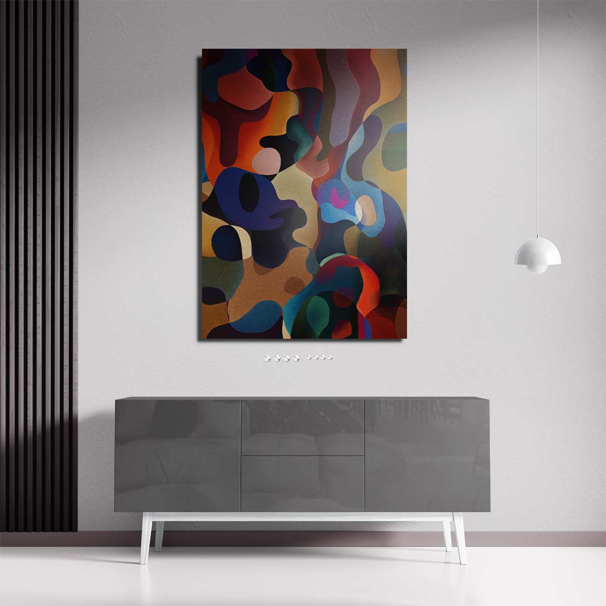 Kleurrijke Dans van Abstracte Vormen Kunstwerk-canvas-dibond-plexiglas-wanddecoratie-WallArtistic
