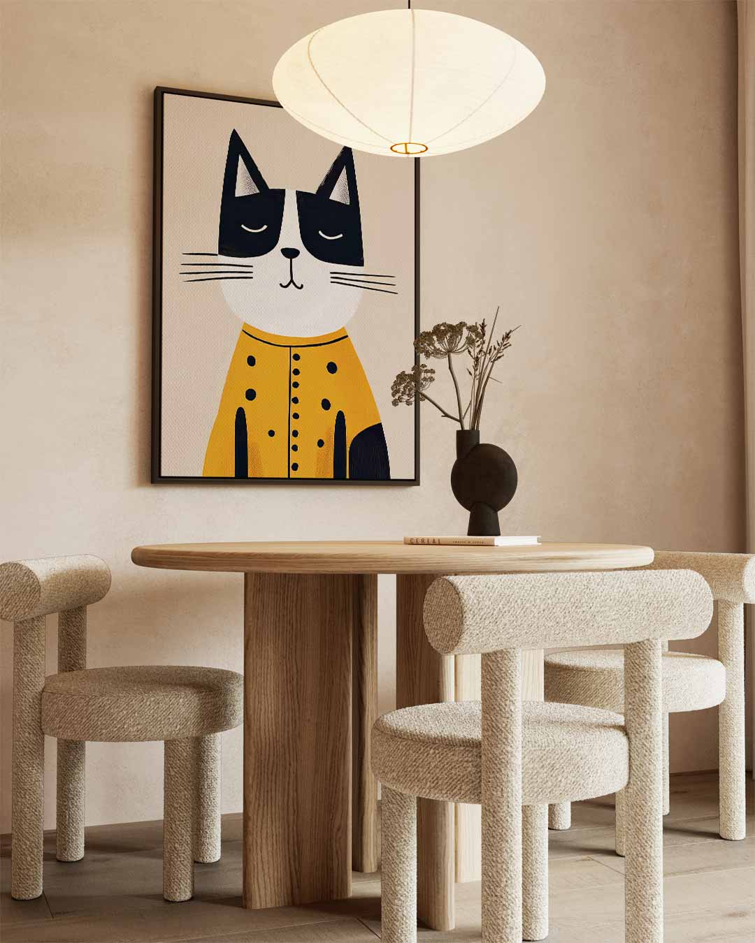Stijlvolle Kat in Gele Jas Kunstwerk-canvas-dibond-plexiglas-wanddecoratie-WallArtistic