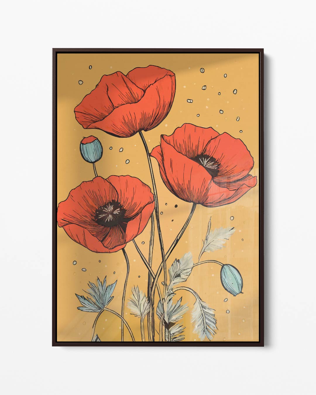 Vrolijke Klaprozen op Gouden Achtergrond Kunstwerk-canvas-dibond-plexiglas-wanddecoratie-WallArtistic