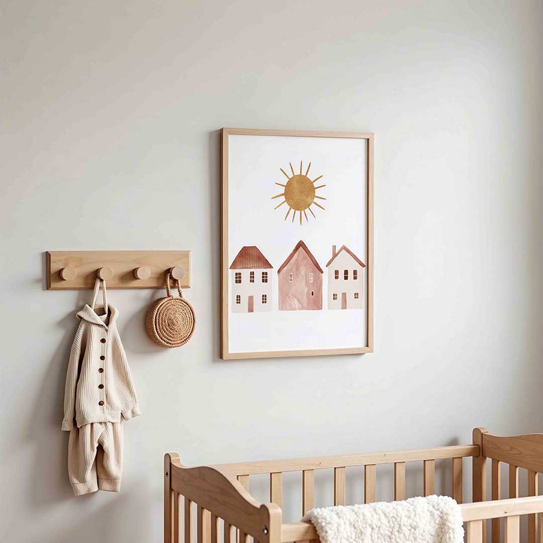 Zon en huizen Poster