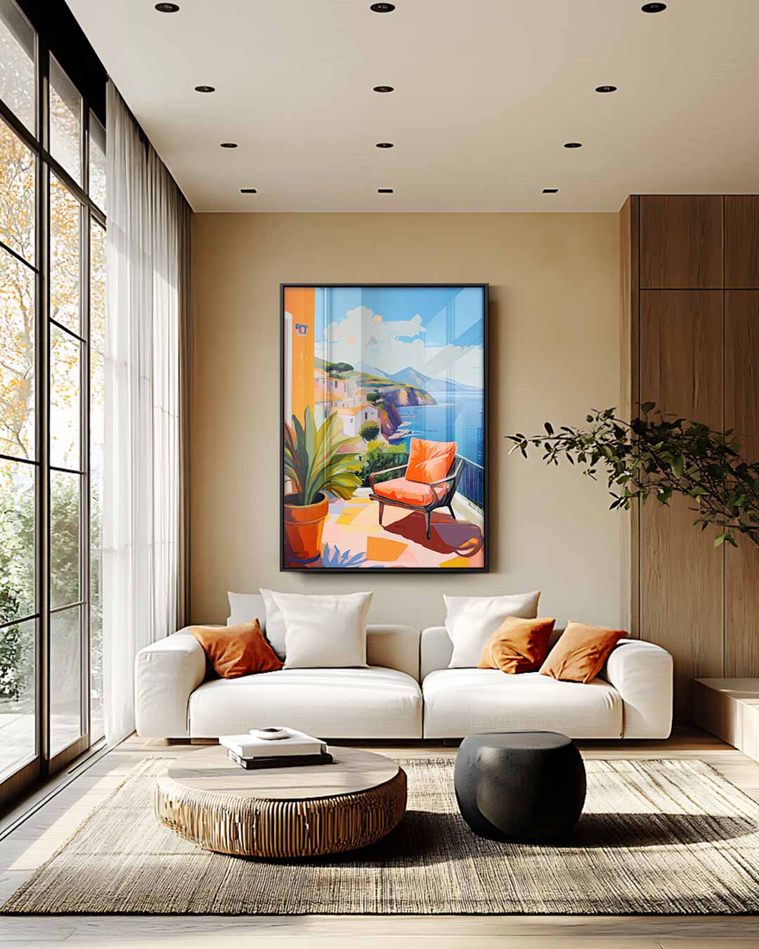 Zonovergoten Terras aan Zee Kunstwerk-canvas-dibond-plexiglas-wanddecoratie-WallArtistic