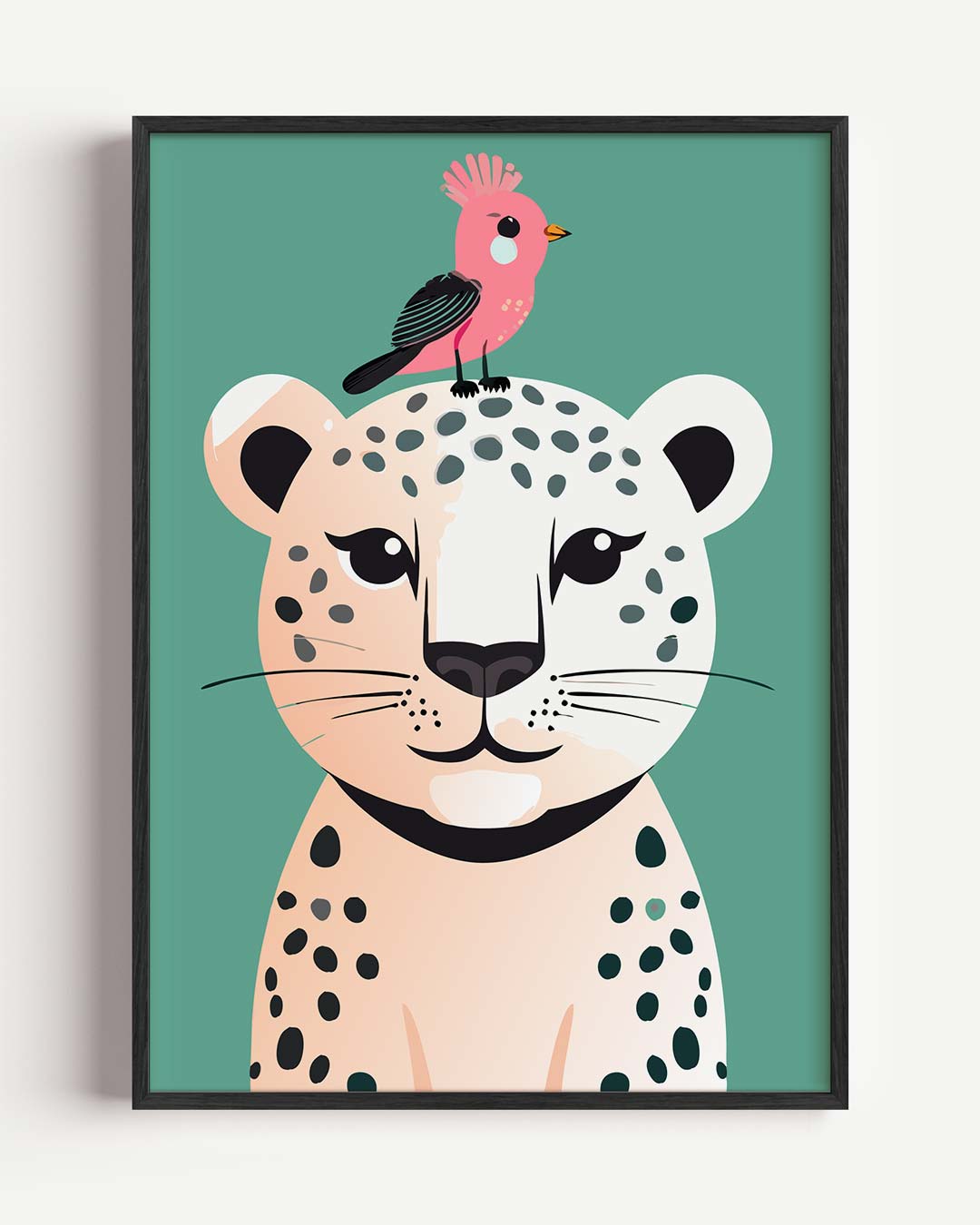 Vrolijke Luipaard en Vogel Poster