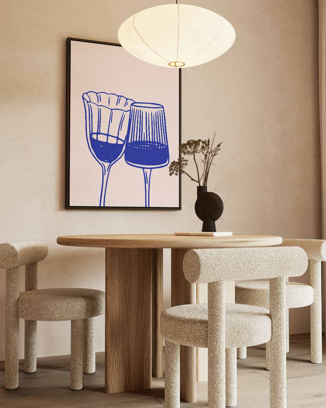 Elegante Blauw-witte Wijnglazen Illustratie Kunstwerk-canvas-dibond-plexiglas-wanddecoratie-WallArtistic