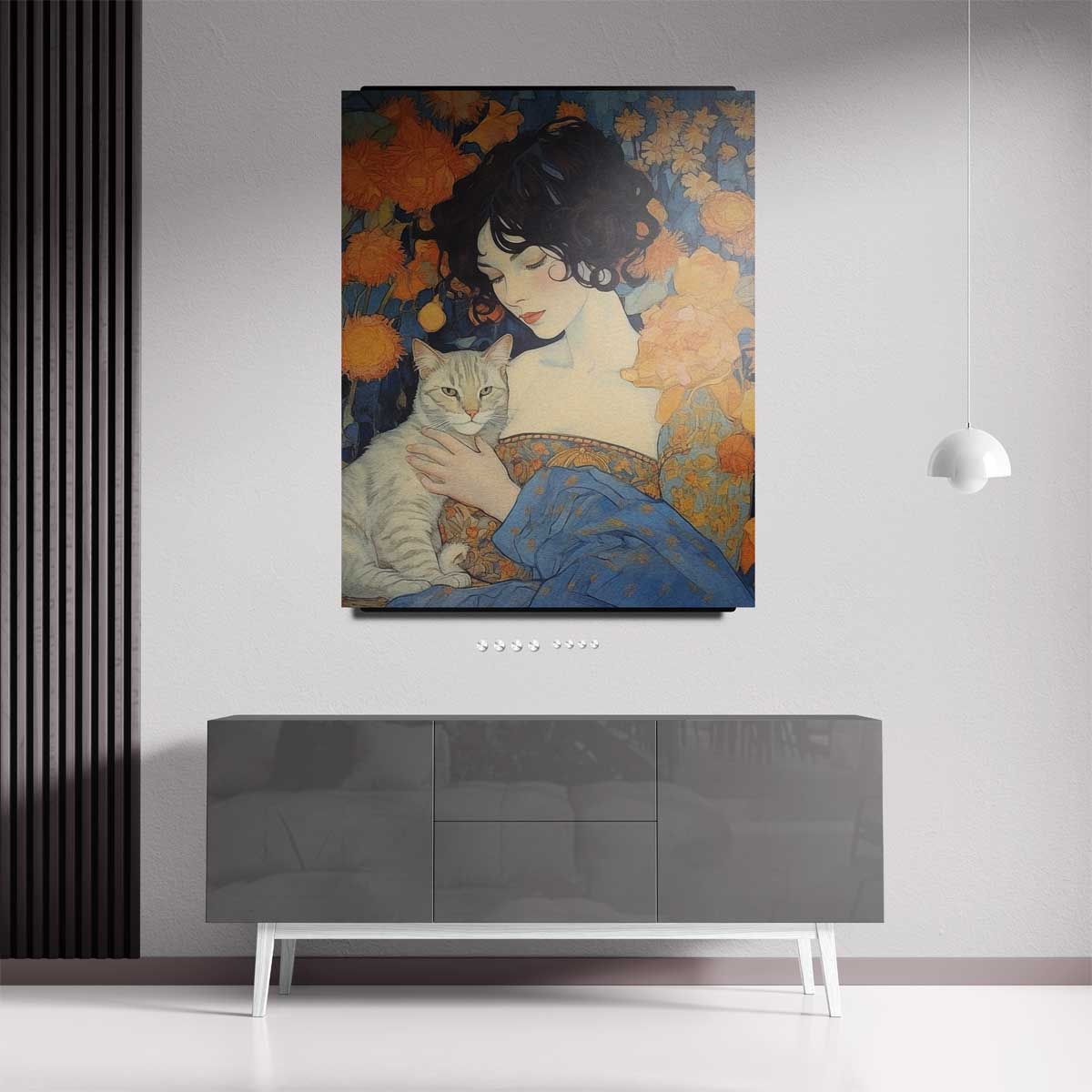 Dromerige Vriendschap met Kat Kunstwerk-canvas-dibond-plexiglas-wanddecoratie-WallArtistic