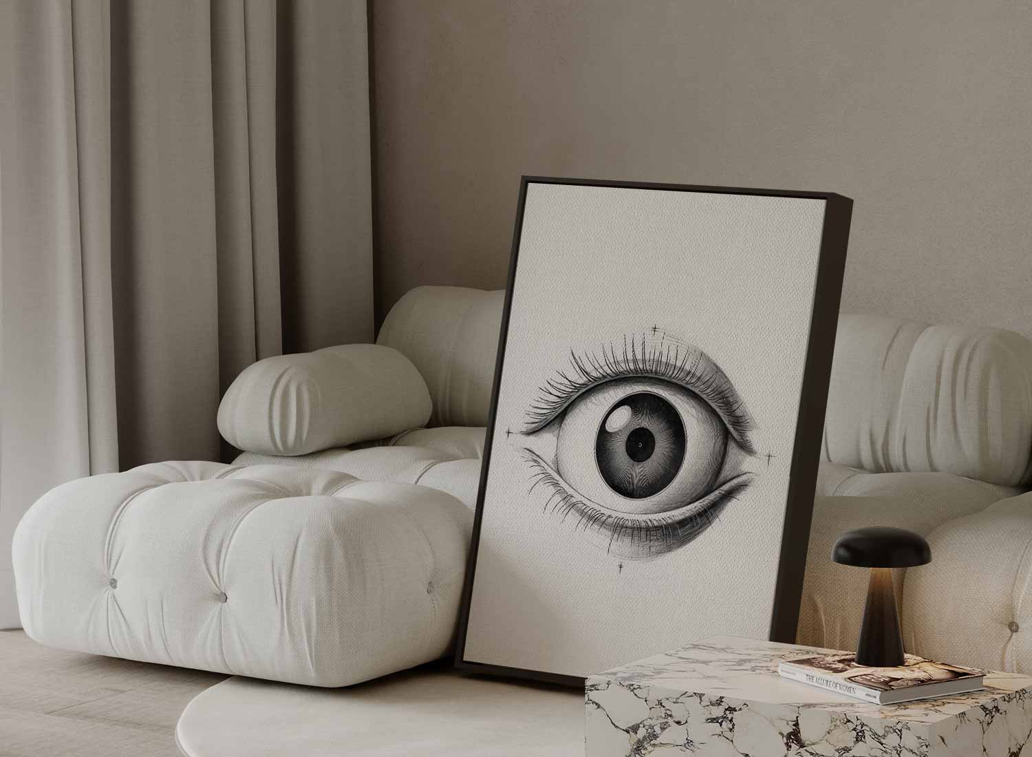 Intrigerend Potloodtekening Oog Kunstwerk-canvas-dibond-plexiglas-wanddecoratie-WallArtistic