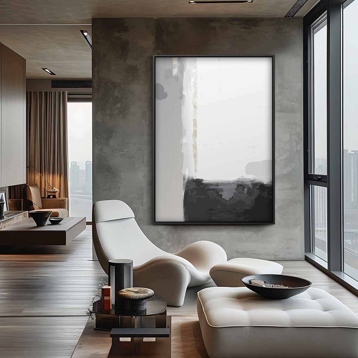 Moderne Grijstinten Abstractie Kunstwerk-canvas-dibond-plexiglas-wanddecoratie-WallArtistic