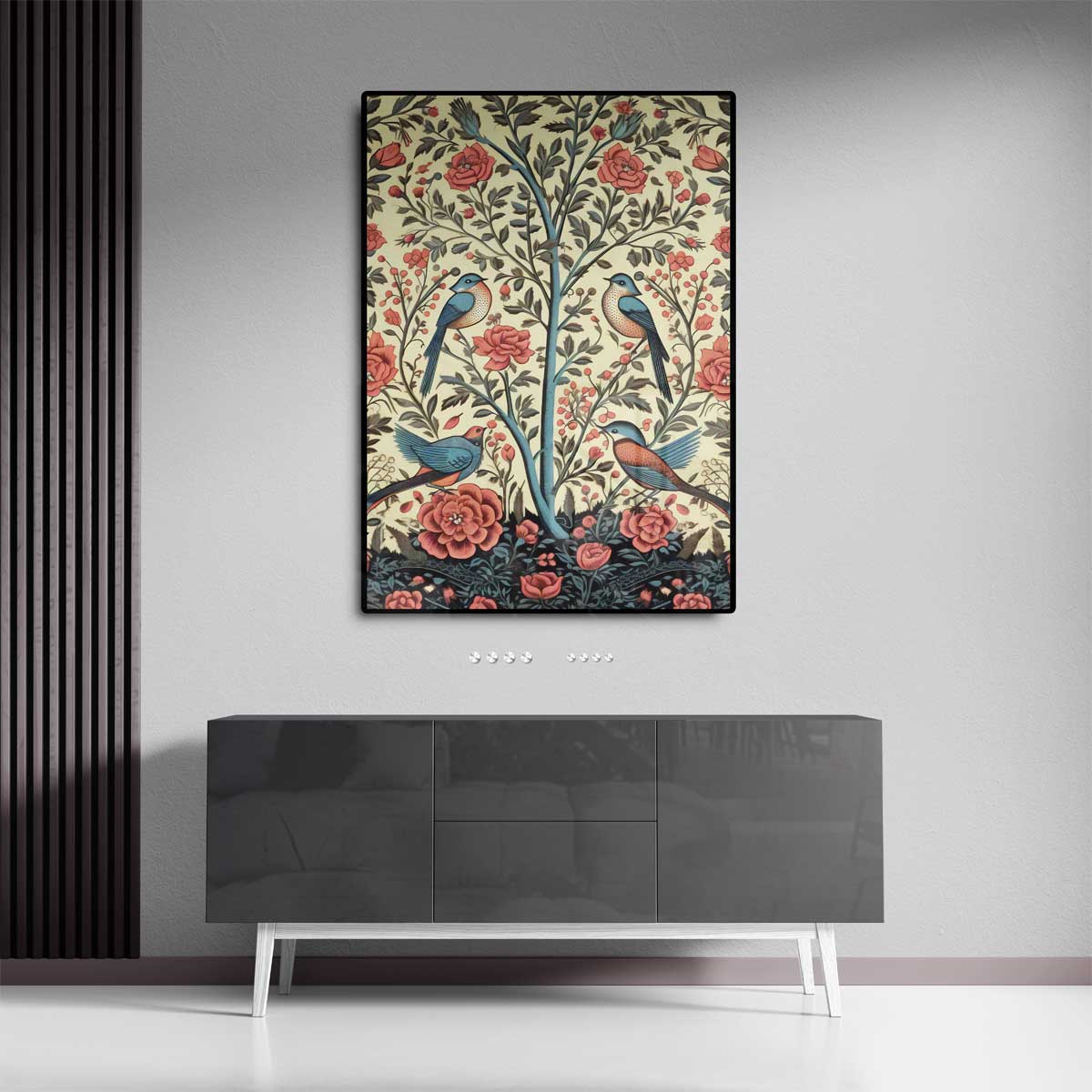 Bloemen en Vogels Paradijs Kunstwerk-canvas-dibond-plexiglas-wanddecoratie-WallArtistic