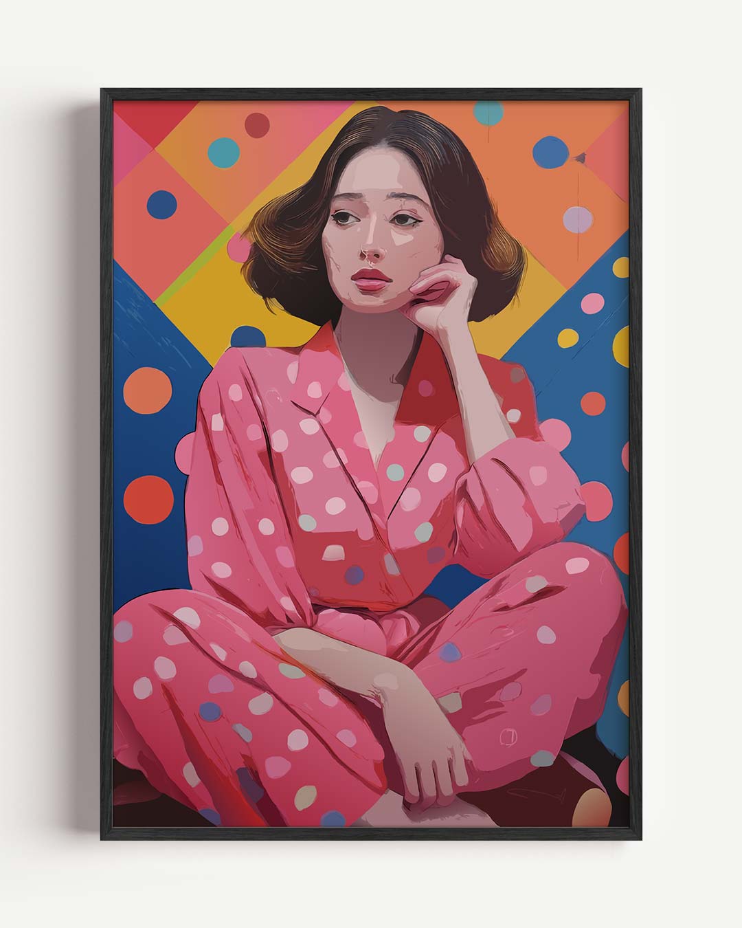 Vrolijke Vrouw in Stippen Poster