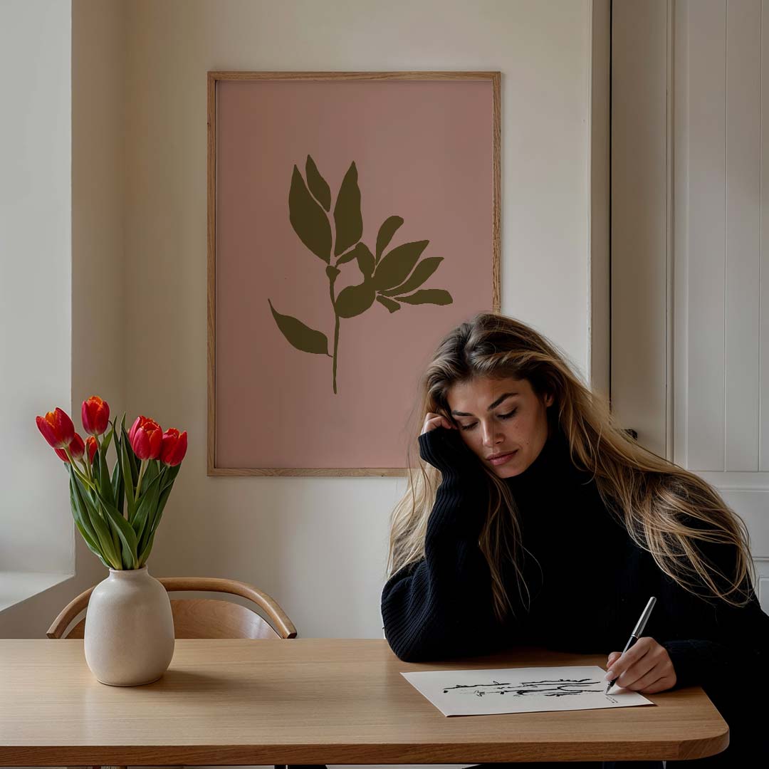 Botanische Bladkunst op Roze Poster-WallArtistic