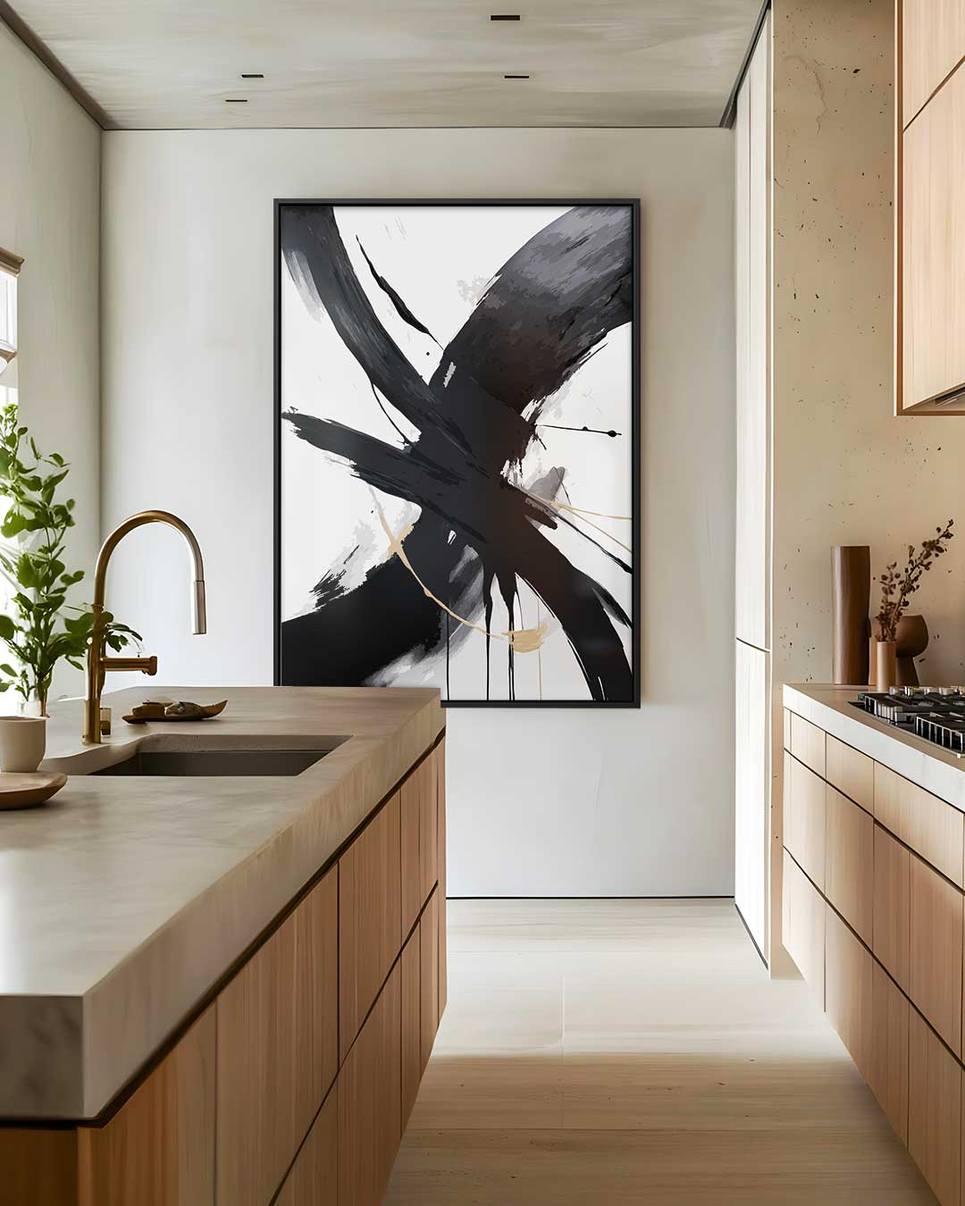 Dynamisch Zwart-Wit Abstract Kunstwerk-canvas-dibond-plexiglas-wanddecoratie-WallArtistic